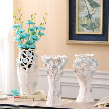 现代陶瓷干花花瓶摆件白色镂空创意家居客厅餐桌插花电视柜装饰品