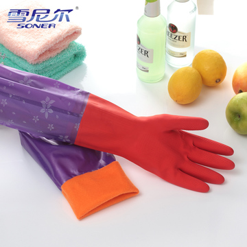 特价雪尼尔加绒保暖清洁家务手套 超长款 洗碗洗衣手套 乳胶 束口