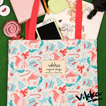 维卡原创设计圣诞帆布袋单肩 文艺 小清新环保袋小帆布包女日韩