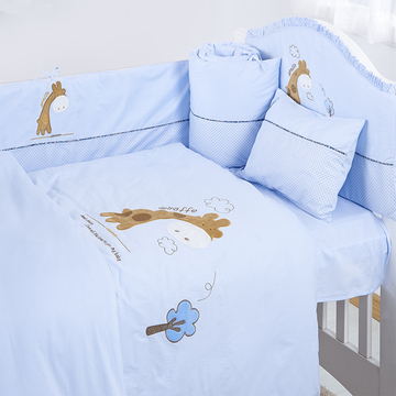 央贝婴儿床专用床品套件纯棉卡通小鹿绣花宝宝床上用品套装 床品