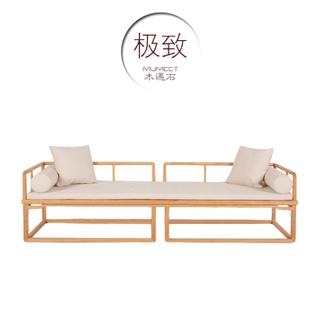 原木罗汉床 中式极致简约老榆木沙发床 免漆实木现代简约沙发榻