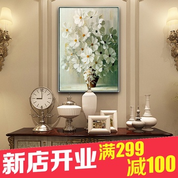 白色皱菊花瓶油画装饰画壁挂画壁画玄关酒店样板间艺术画单幅现代