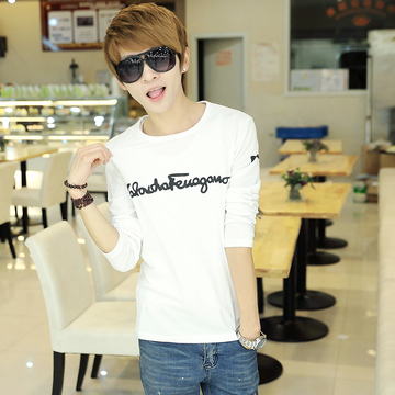秋装2015夏季新款青少年男士短袖T恤韩版修身圆领纯棉打底衫长袖