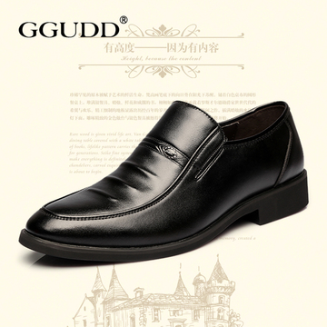 GGUDD春季商务正装办公室男鞋圆头套脚皮鞋男透气低帮潮流单鞋子