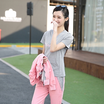 韩版时尚女装2015春秋款休闲显瘦运动套装女三件套运动跑步卫衣潮