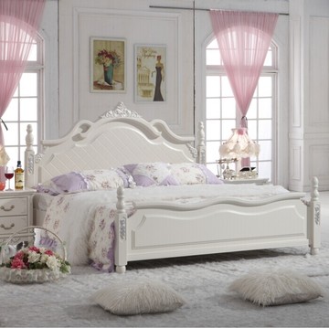 欧式实木床 韩式公主双人床 法式白色卧室床 1.5米1.8米高箱床