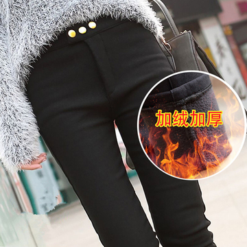 2015冬季新品韩版加绒弹力牛仔裤女式显瘦学生范小脚裤铅笔长裤子