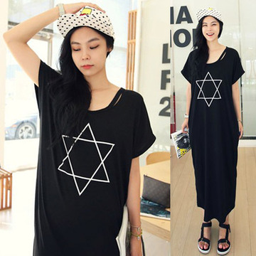 2015夏季新款韩版圆领休闲运动莫代尔大码超宽松短袖T恤连衣裙