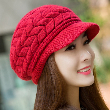潮女孩韩版帽子女士冬季毛线帽鸭舌护耳针织帽月子帽保暖包头帽