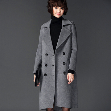 2015秋冬女装新款100%羊毛双面呢大衣燕尾不规则长袖加厚修身外套
