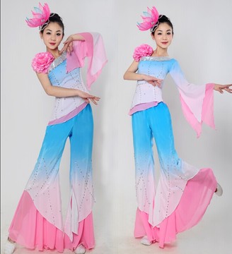 2015新款秧歌服伞舞演出服 现代舞蹈服装长袖 名族舞蹈服装特价