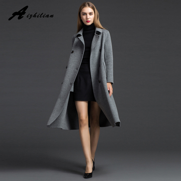 2015秋冬新高端纯手工双面羊绒大衣女式修身长款外套羊毛呢子大衣
