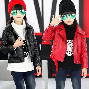 女童2015韩版秋冬款PU皮衣韩版机车皮衣儿童加绒加厚皮夹克外套