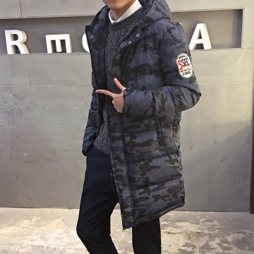 2015韩版加厚保暖加长款拉链连帽修身男装棉衣青春流行外套潮