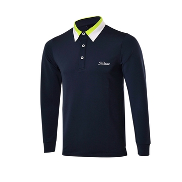 新款16秋冬高尔夫长袖T恤POLO衫运动上衣 纯色高尔夫男装拼色衣领