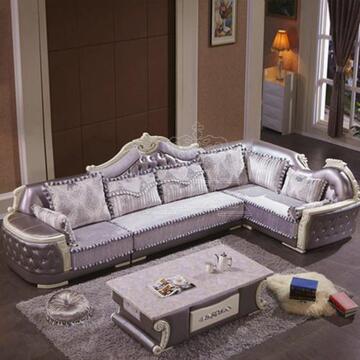 欧式沙发 简欧沙发 皮布沙发 转角沙发 灰白色沙发