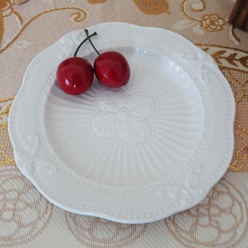 洛可可法式精致 高档西式陶瓷餐具盘子碟子 浮雕条纹浅口餐盘
