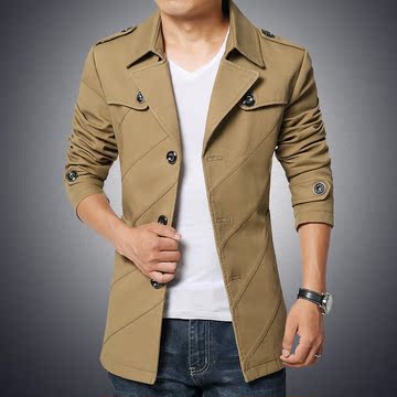 2015男士风衣男中长款英伦青年外套 男版秋季修身型韩版薄款大衣