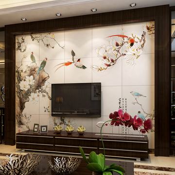 兆龙艺术背景墙 现代中式 客厅电视背景墙瓷砖 吉祥鸟
