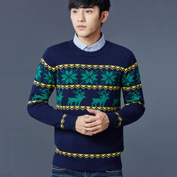 2015秋冬季新款男士毛衣韩版修身圆领套头青少年针织衫修身打底衫