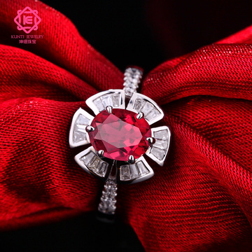 坤缇珠宝 红宝石戒指18K白金天然无烧国际认证红宝石超美求婚女戒