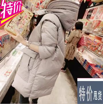 反季清仓2015冬装新款韩版中长款显瘦连帽羽绒棉外套女士加厚大码