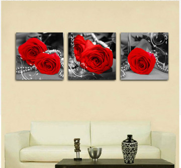 装饰画花卉卧室床头三联无框画客厅沙发背景墙壁挂画红色玫瑰花卉