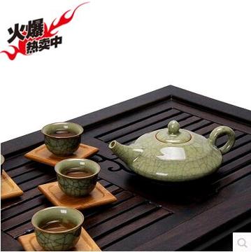 龙泉青瓷茶具套装特价哥窑问天冰裂釉茶壶七件套陶瓷功夫茶具整套