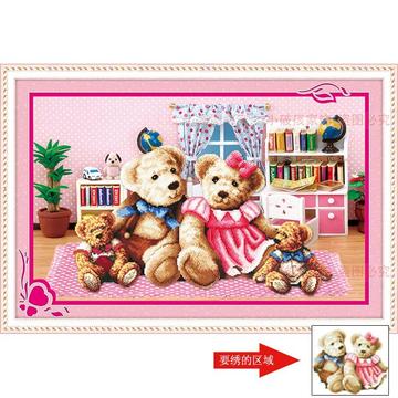 精准印花3d十字绣客厅大画大幅新款卡通动物系列小熊一家泰迪熊