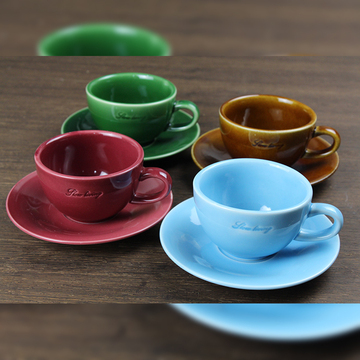 厚边蓝绿酒红咖啡色高档咖啡杯加碟子水晶体陶瓷套装配勺250ml