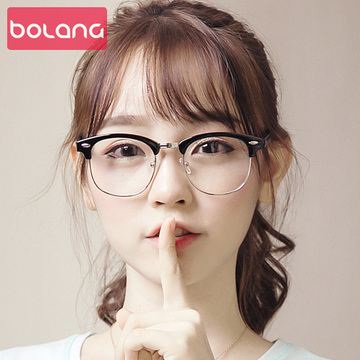 复古韩版潮大脸半框眼镜框架大框女男平光镜配眼睛成品近视眼镜