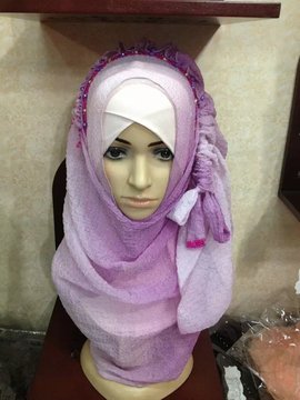2014  9月新款 穆斯林时尚纱巾   菠萝链长巾 带暗扣