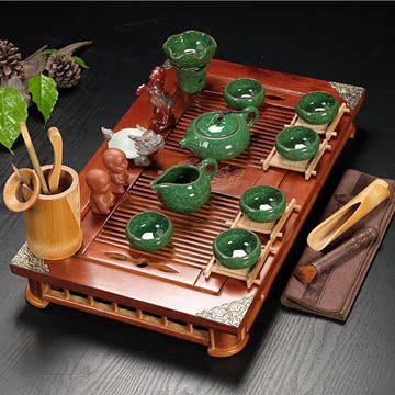 陶瓷茶具套装特价包邮四合一冰裂釉整套功夫茶具实木茶盘茶道茶海