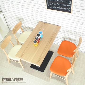 新品 甜品店桌椅 奶茶店桌椅组合 咖啡厅桌椅 批发 原木色 餐桌椅