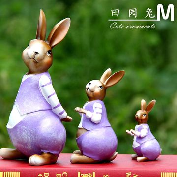 田园树脂兔子家居装饰品美式乡村创意兔子摆件时尚生日礼物工艺品