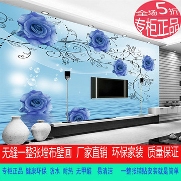 无缝3D油画大型壁画电视背景墙纸客厅沙发书房壁纸定制 蓝玫瑰