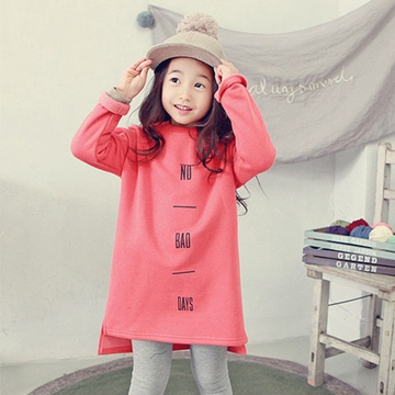 韩国童装2015秋冬新款韩版女童中长款卫衣儿童加绒加厚套头打底衫