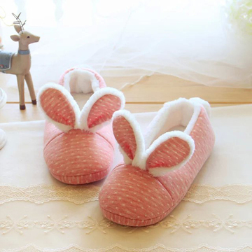 秋冬可爱粉粉兔舒适防滑居家拖鞋 保暖绒绒室内月子鞋包跟棉鞋
