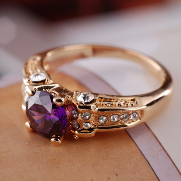 戒指 紫水晶戒指女 欧美夸张纯银食指指环配饰品
