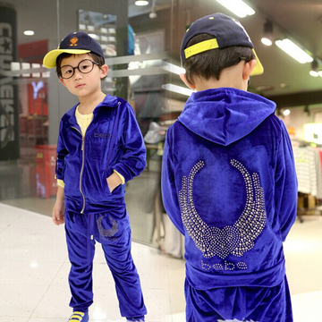 2015春春款 韩版男童女童金丝绒运动套装儿童两件套T047