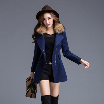 艾小米修身呢大衣2015秋冬新品韩版显瘦中长款羊毛呢子外套女潮
