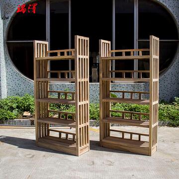 博古架实木家具展示柜原木榫卯置物架榆木原生态中式茶叶架创意邮