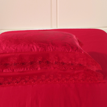 全棉枕套莫代尔贡缎提花婚庆大红枕头套  单人纯棉枕芯套一对特价