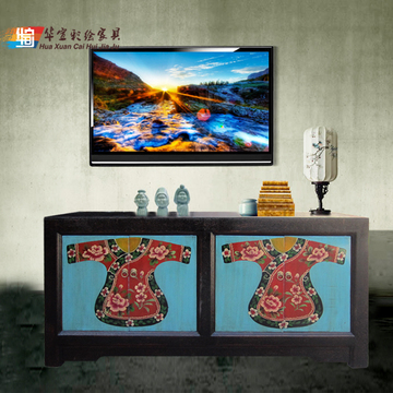 新中式古典家具彩绘电视柜实木炕柜门厅装饰柜甘肃四门储物玄关柜