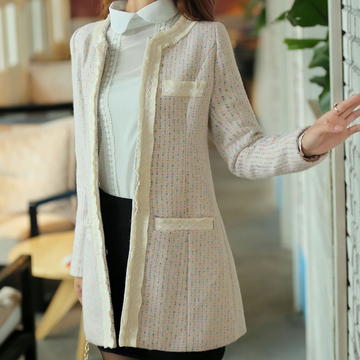 2014新款韩版修身气质显瘦春秋中长款西装式呢料外套