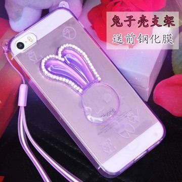 iphone6PLUS兔子支架保护壳超薄透明硅胶软壳卡通贴钻手机支架