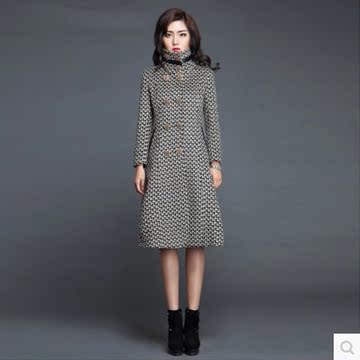 2014秋冬韩版女时尚毛呢外套超长款羊绒大衣加长修身时尚风衣女装