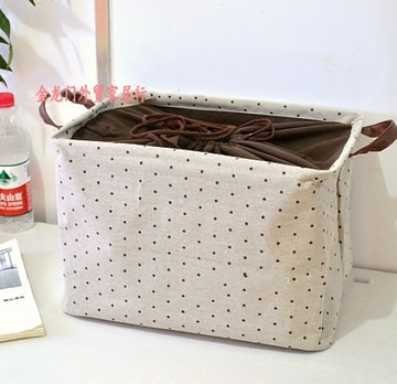 日式风格棉麻布料防水收纳篮玩具衣物整理盒置物桶篓咖啡色束口