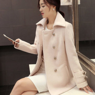 2015秋装新款韩版毛呢外套女中长款修身长袖翻领呢大衣女