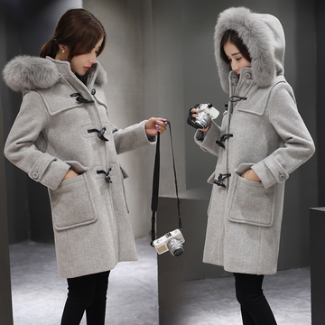 欧洲站2015冬装新款韩版毛领加厚中长款大衣羊毛呢外套呢大衣女潮